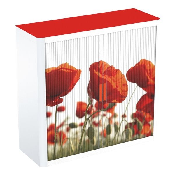 Kast met roldeuren motief rode bloemen