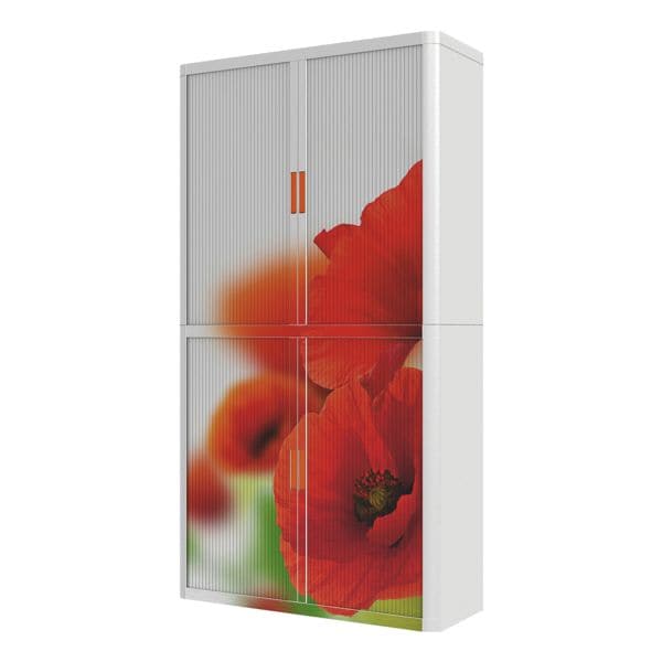 Kast met roldeuren motief rode bloemen