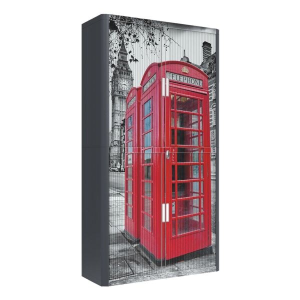 Kast met roldeuren motief rode telefooncel voor de Big Ben