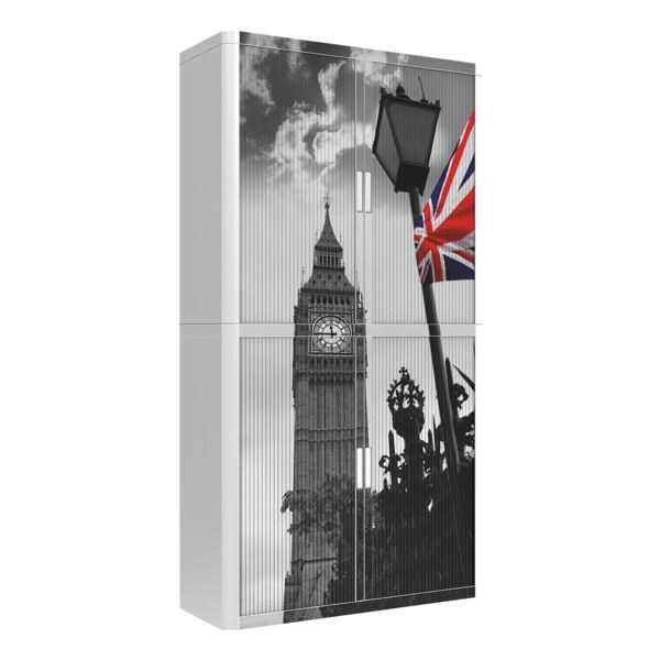 Kast met roldeuren motief Britse vlag voor de Big Ben