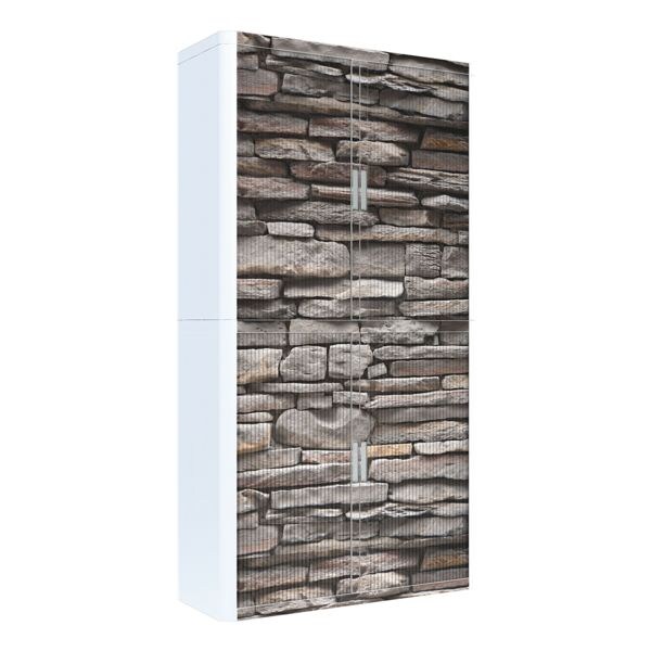 Kast met roldeuren motief stenen wand