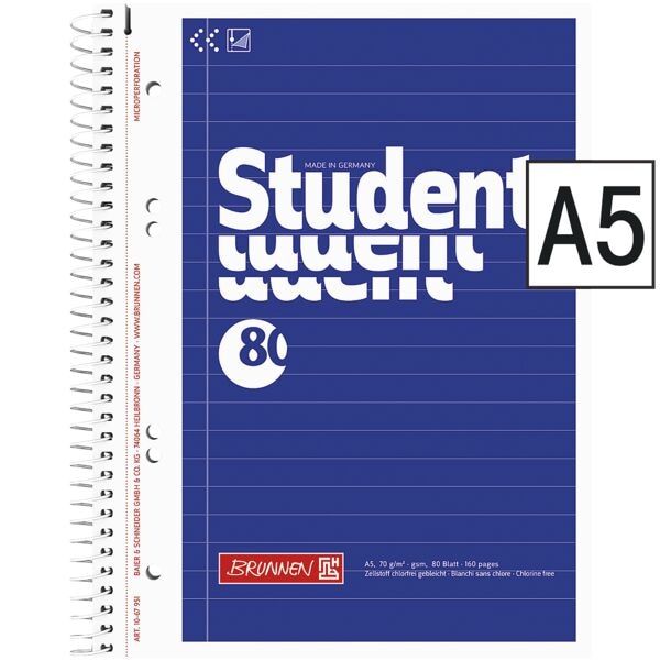 Collegeblok »Student« A5 gelinieerd, houtvrij papier (Aqua pro natura)