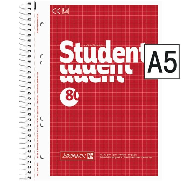 Collegeblok »Student« A5 geruit, houtvrij papier (Aqua pro natura)
