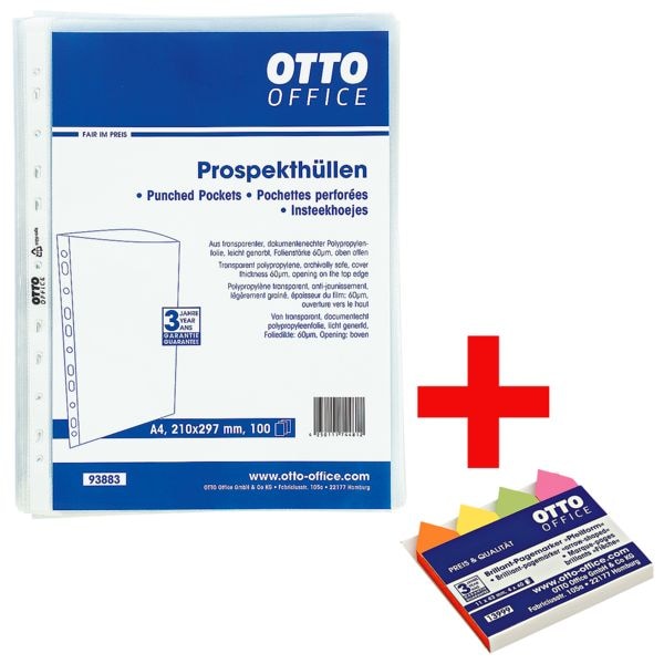 Insteekhoesjes »Standard« A4 generfd - 100 stuks incl. Pagemarker »Pfeil« 43 x 1