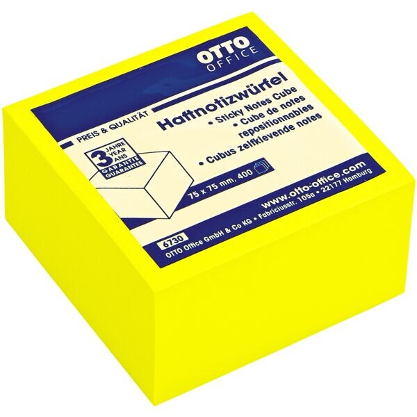 Kubus herkleefbare notes briljant geel 75x75 mm 400 blaadjes