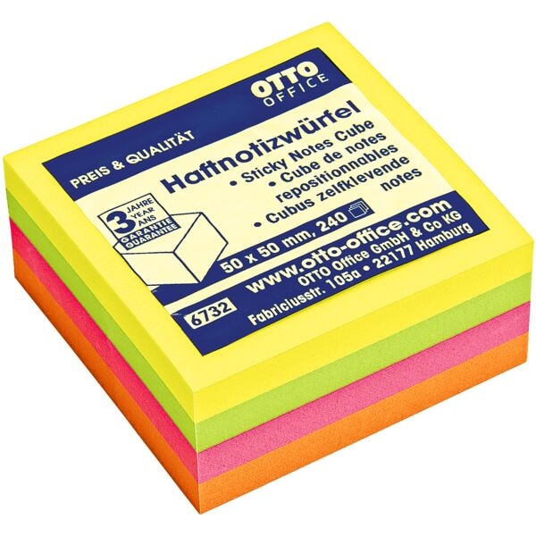 Kubus herkleefbare notes 50 x 50 mm »Mini« vierkleurig neon