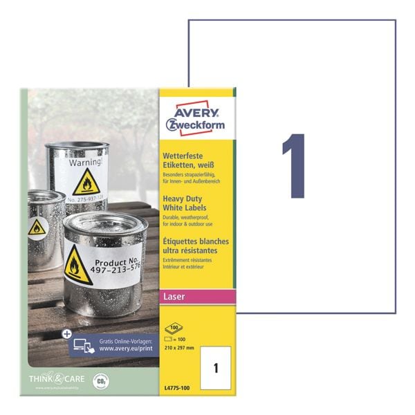 Weerbestendige folie-etiketten 210 x 297 mm »L4775-100«