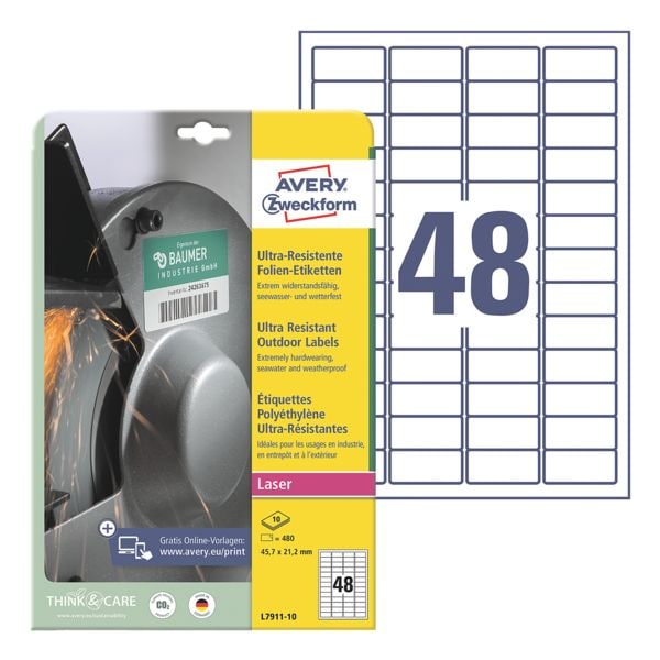 Ultra-Resistente 45,7x21,2 mm Folie-Etiketten L7911-10