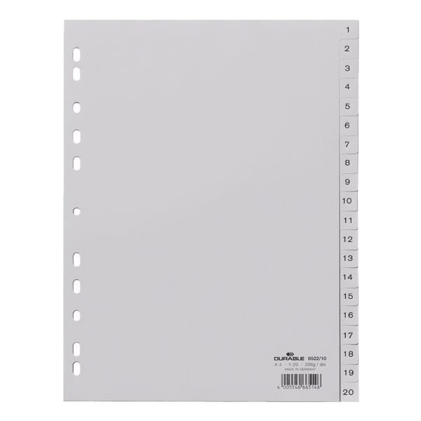 Kunststof tabbladen 1-20 A4 grijs