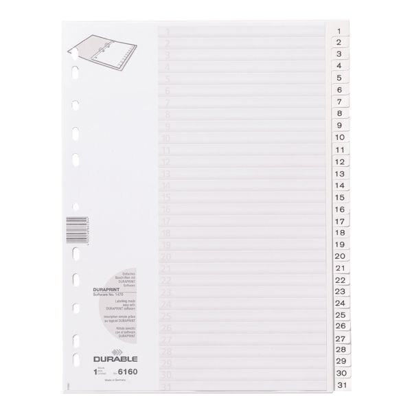Kunststof tabbladen 1-31 A4 wit