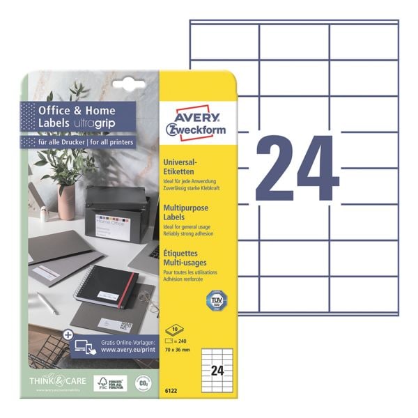 Universele etiketten permanent wit 36x70 mm 240 stuks 6122 met ultragrip