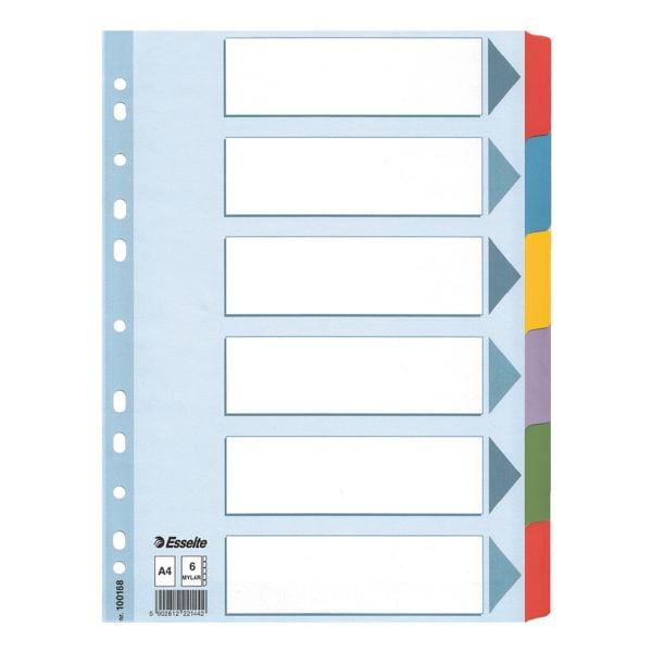 Kartonnen tabbladen 6-delig blanco gekleurde tabs A4 wit