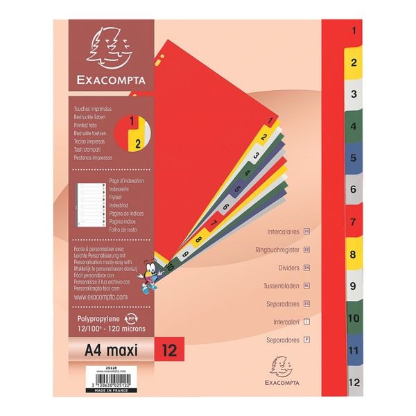 Kunststof tabbladen »2512E« 1 - 12 A4 Maxi