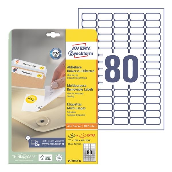 Pak van 2400 universele etiketten »L4732REV-25«