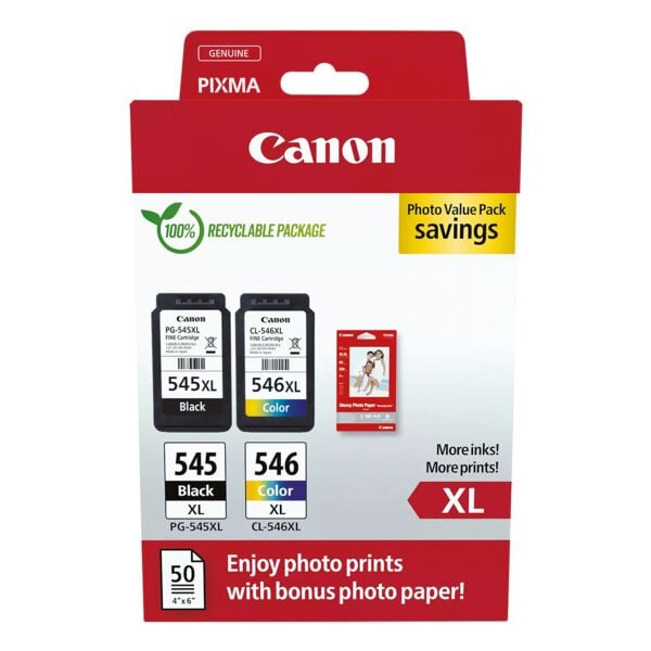 Value pak: inktcartridgeset »PG-545XL & CL546XL« incl. 50 bladen fotopapier 10x1