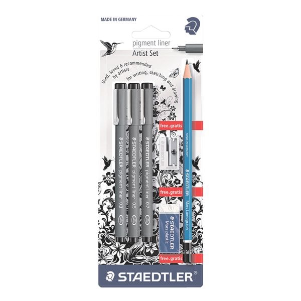 Set van 3 pigment liners + potlodenset