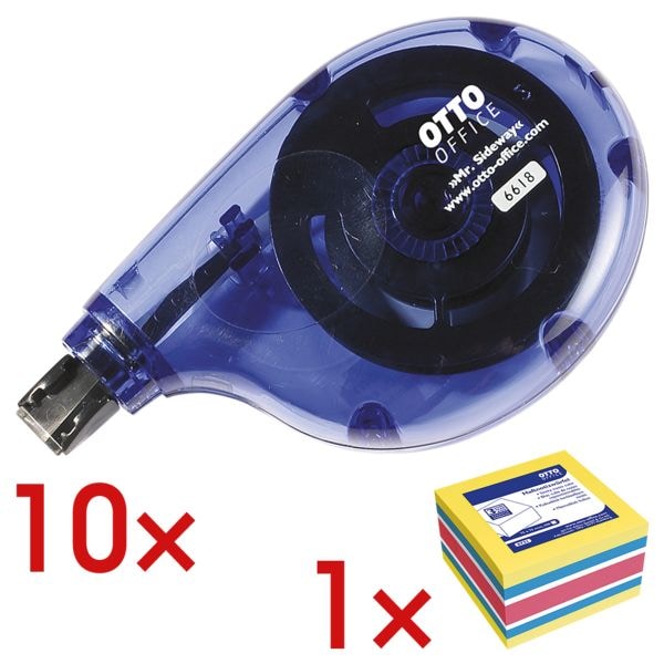 10 wegwerp correctierollers »Mr. Sideway« incl. 1 kubus herkleefbare notes