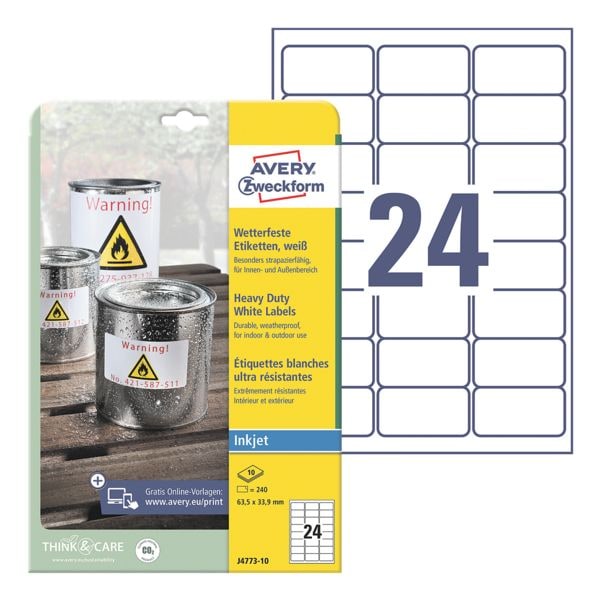 Weerbestendige folie-etiketten Inkjet 63,5 x 33,9 mm »J4773-10«