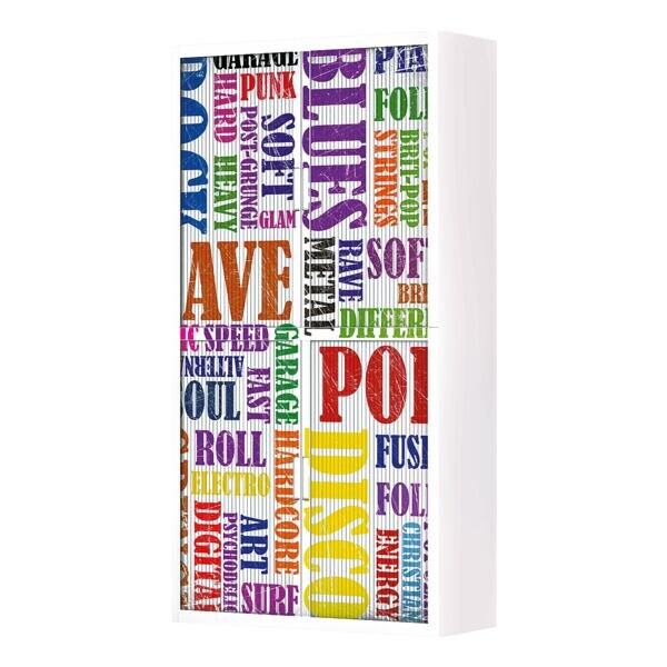 Kast met roldeuren motief letters