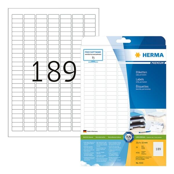 Pak van 4725 universele zelfklevende etiketten »4333«