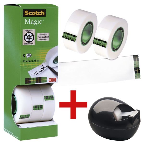 Plakband-set »Magic Tape 810« transparant, 19 mm/33 m (B/L) incl. plakbandhoude