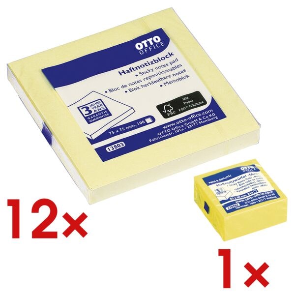 Blok herkleefbare notes 75 x 75 mm, 12 stuks incl. kubus herkleefbare notes »Min