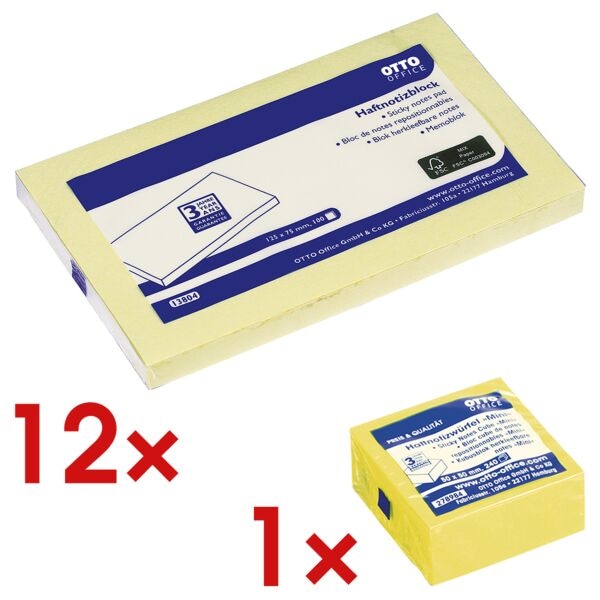 Blok herkleefbare notes 125 x 75 mm, 12 stuks incl. kubus herkleefbare notes »M