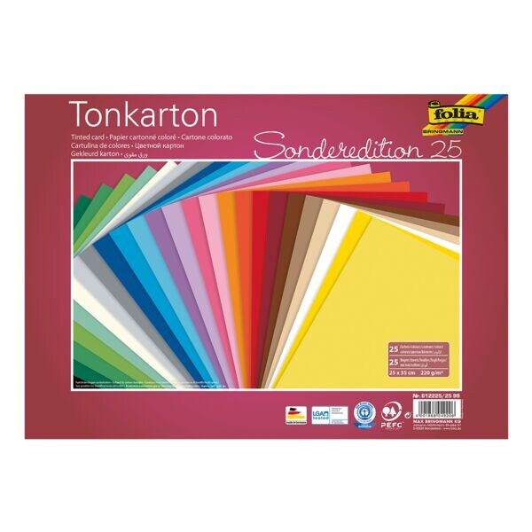 Gekleurd karton 220 g/m² 25 kleuren 25 x 35 cm 25 bladen