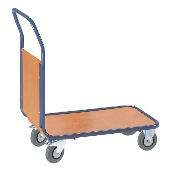 Magazijnwagen met eindwand-begrenzing 80x50 cm houten laadvlak