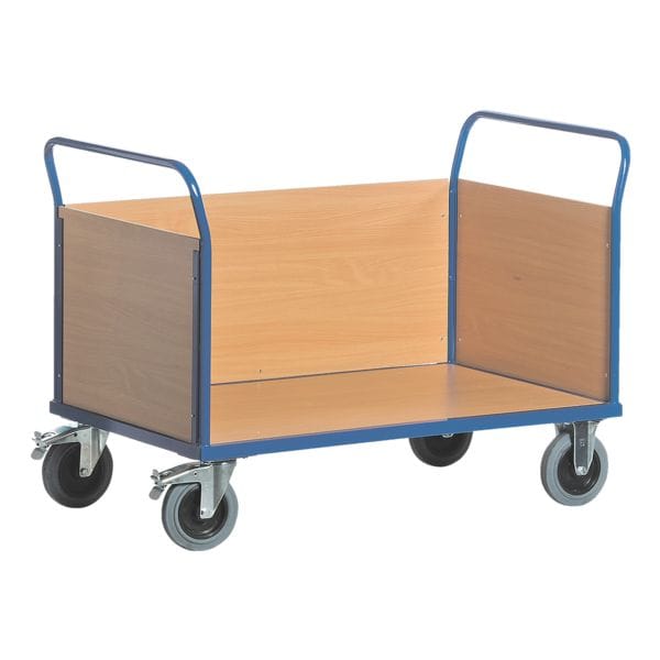 Plateauwagen met 3 wanden 100x68 cm houten laadvlak