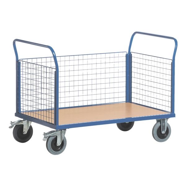 Rooster plateauwagen met 3 wanden 120x78 cm houten laadvlak