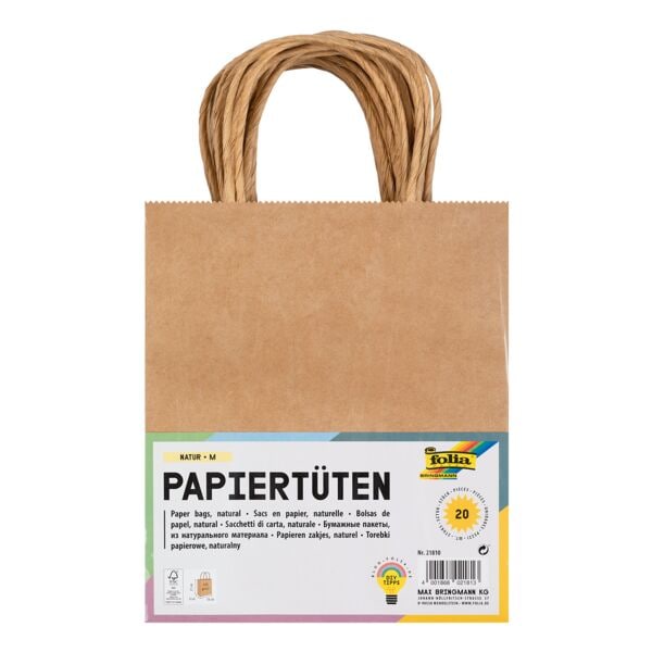 Set van 20 papieren draagtassen maat M - natuurkleuren