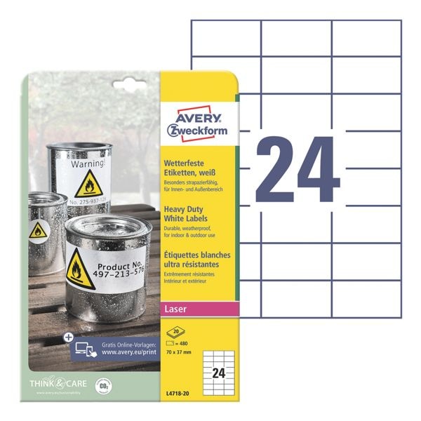 Weerbestendige folie-etiketten geel 70 x 37 mm » L4718-20«