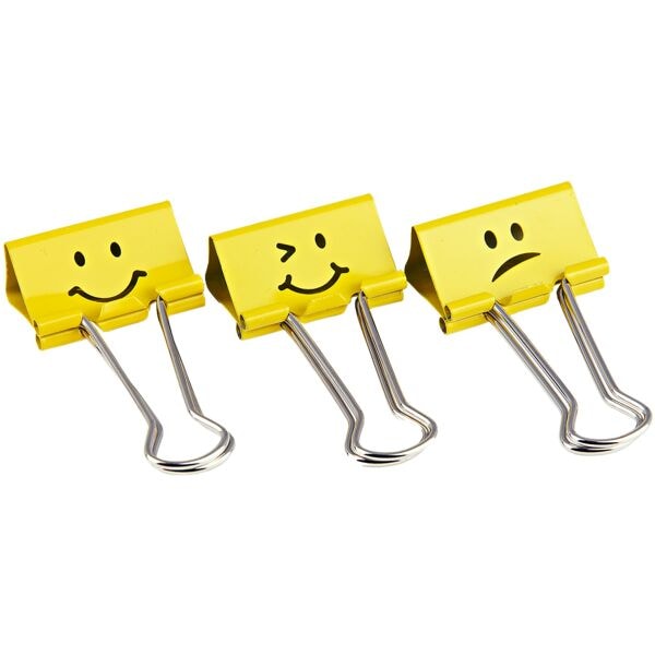 Foldback papierklemmen »Emoji« 32mm, gekleurd, 20 stuks