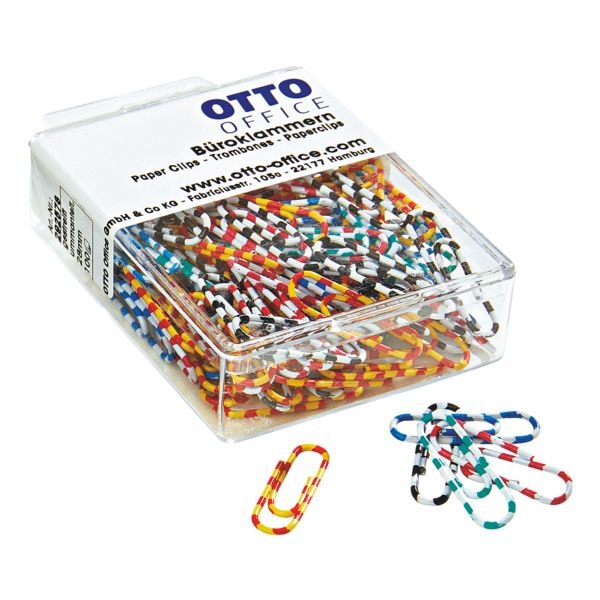 Paperclips 28 mm, tweekleurig gestreept, 100 stuks
