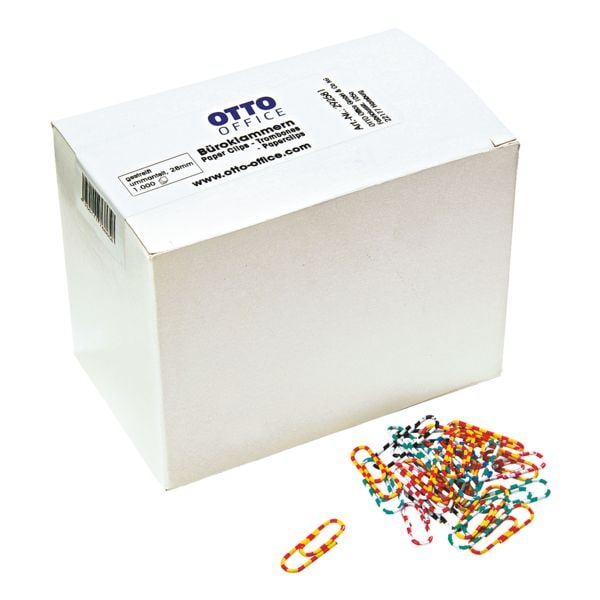 Paperclips 28 mm, tweekleurig gestreept, 1000 stuks