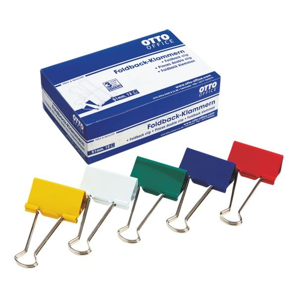 Foldback papierklemmen 51 mm, gesorteerde kleuren, 12 stuks