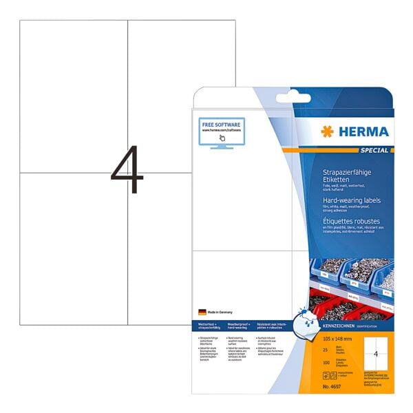 Extreem sterk klevende folie-etiketten A6 105x148mm »No. 4697« 100 stuks