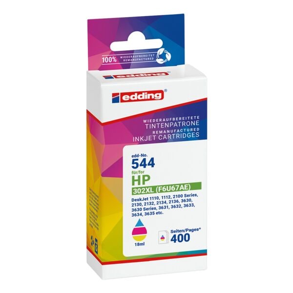 Inktpatroon »EDD-544« vervangt Hewlett Packard »F6U67AE« Nr. 302XL