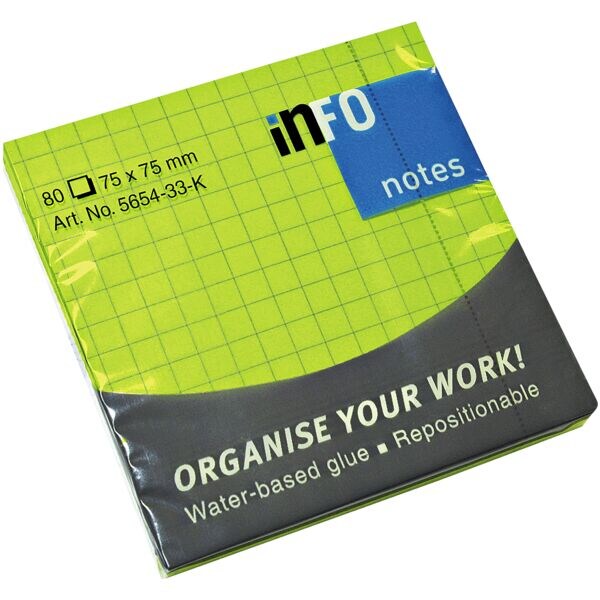 Blok herkleefbare notes75 x 75 , geruit