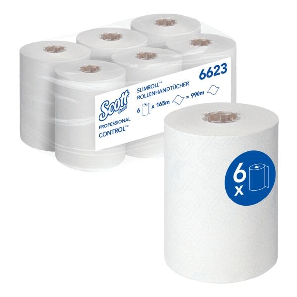 6 rollen papieren handdoeken Kimberly-Clark Controll Slimroll 1-laags wit, 19.8
