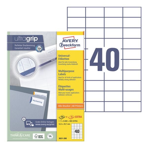 Pak met 8800 Universele zelfklevende etiketten met ultragrip »3651-200«