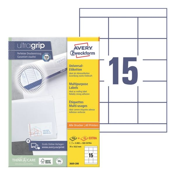 Pak met 3300 universele etiketten met ultragrip »3669-200«