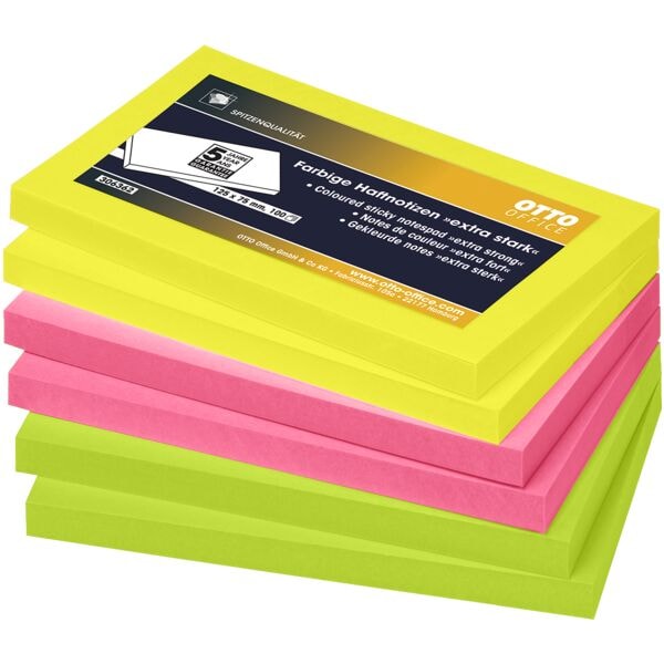 Blok herkleefbare notes »extra sterk« neon 125 x 75 mm, 6 stuks