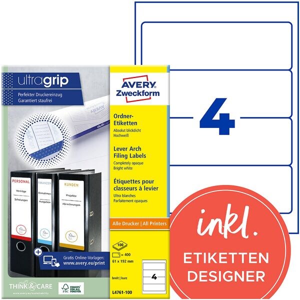 L4761-100 ordnerrugetiketten 61 x 192 mm - 400 permanent klevend