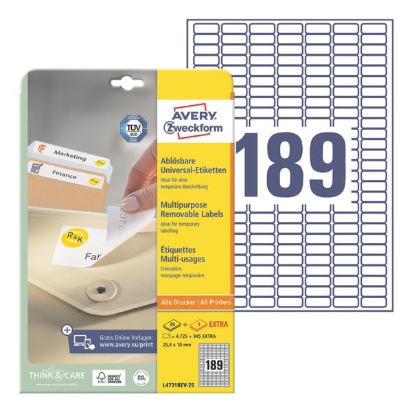 Pak van 5670 universele etiketten »L4731REV-25«