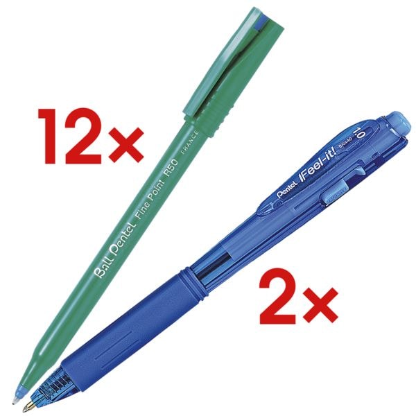 Set van 12 wegwerp rollerbalpennen »Fine Point R50« incl. 2 balpennen »BX-440«