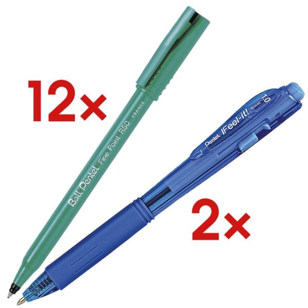Set van 12 wegwerp rollerbalpennen »Fine Point R50« incl. 2 balpennen »BX-440«
