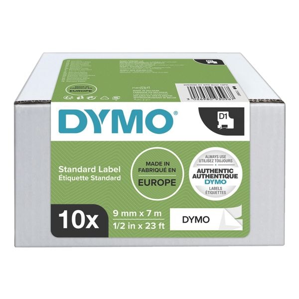 Pak met 10 D1-labeltapes 9 mm x 7 m wit »S0720530« voordeelpakket