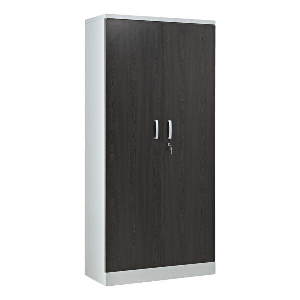 Stalen kast met vleugeldeuren in houtlook 92 x 195 cm body grijs